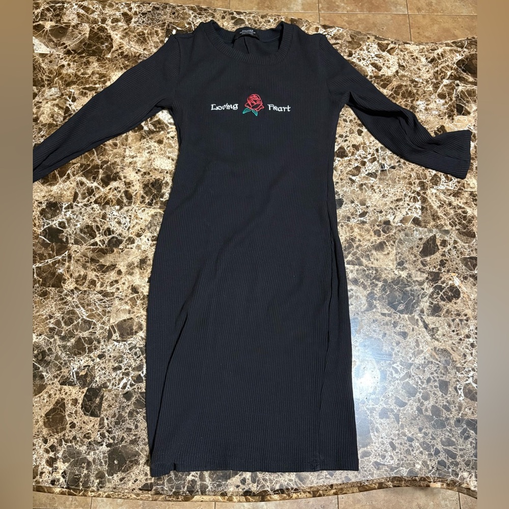 Bershka body molding long sleeve black short dress
